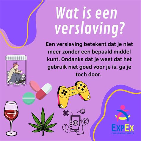 Infographic die de verschillende soorten verslavingen en hun symptomen toont