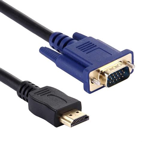 Foto van een 5 meter lange HDMI naar VGA kabel met een aparte 3.5mm audiokabel.