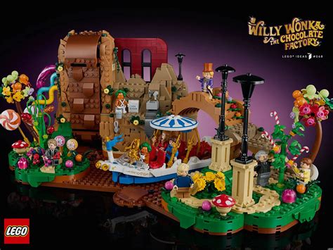 Kleurrijke afbeelding van Willy Wonka en de chocoladefabriek.