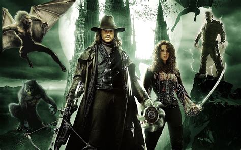 Afbeelding van Van Helsing met zijn gereedschap tegen vampiers.