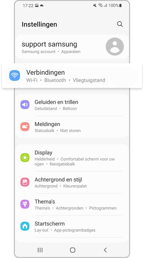 Schema dat de stappen toont voor het controleren van de netwerkverbinding op een Samsung Smart TV.