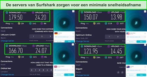 Schermafbeelding van de Surfshark-app met een verbonden serverlocatie in de VS