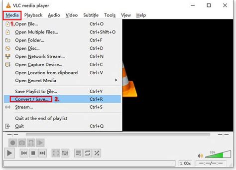 Screenshot van VLC Media Player met de optie 'Media' geopend en de 'Toevoegen' knop gemarkeerd.