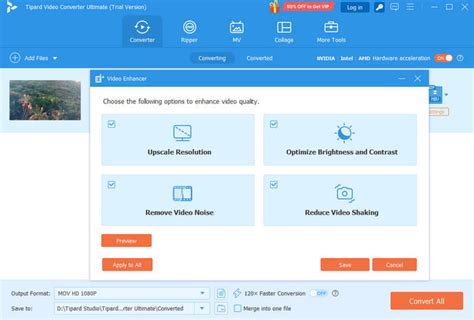 Screenshot van de Tipard Video Converter Ultimate interface met de conversie-opties