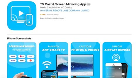Screenshot van een app die screen mirroring naar een Samsung TV toont