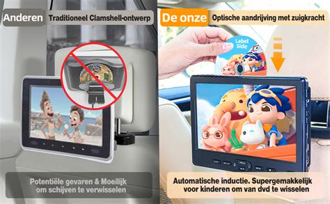 Illustratie van een gezin dat onderweg films kijkt op een draagbare DVD-speler in de auto