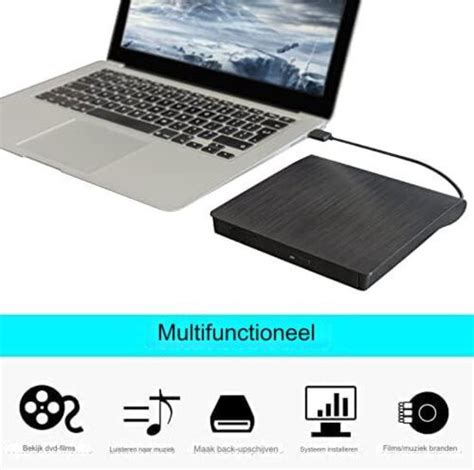 Schematische weergave van de Wadu Externe DVD Speler aangesloten op een laptop