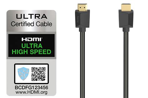 Voorbeeld van een Ultra High Speed HDMI-certificeringslabel met QR-code.