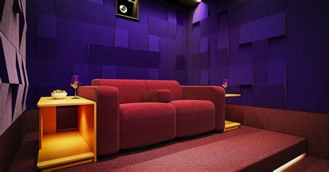 Interieurfoto van een stijlvolle privé bioscoopzaal voor twee personen