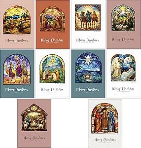 Collage van verschillende kerstkaarten met religieuze teksten