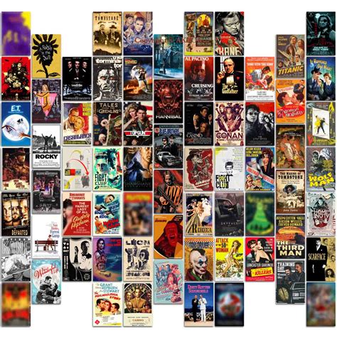 Een collage van filmposters van de diverse genres die in de bioscoop draaien.