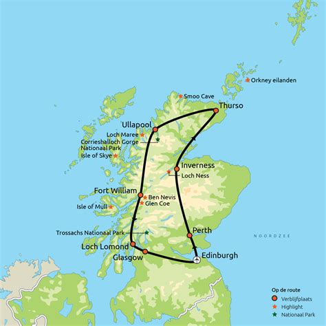 Kaart van de Schotse Hooglanden met mogelijke routes van de Cape Wrath Trail