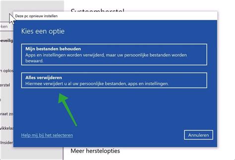 Schema dat de verschillen tussen 'Alles verwijderen' en 'Mijn bestanden behouden' weergeeft.
