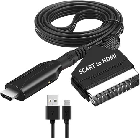 Illustratie van een aangepaste SCART-kabel voor gelijktijdige HDMI- en AV-aansluiting
