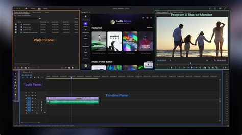 Illustratie van het Premiere Pro interface met de Captions Workspace geopend.