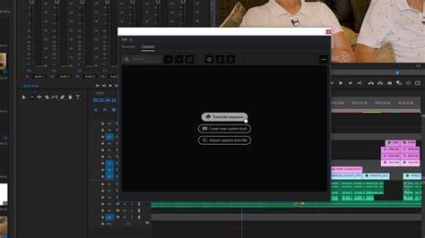 Screenshot van het 'Transcribe Sequence' dialoogvenster in Premiere Pro.