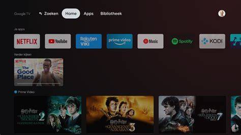 Screenshot van het Chromecast startscherm op een tv.