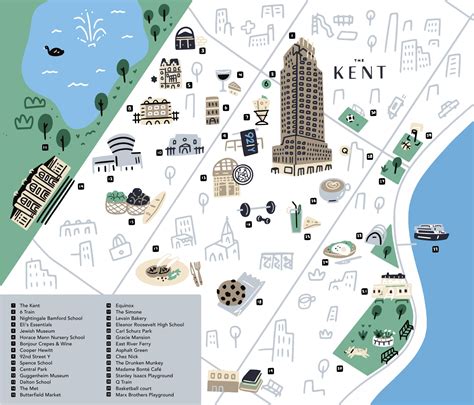 Kaart van Manhattan met de Upper East Side gemarkeerd