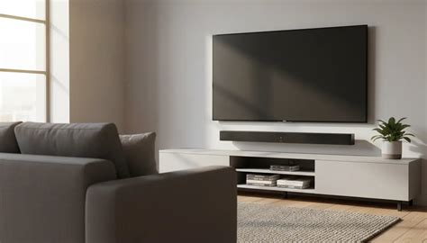 Illustratie van de juiste plaatsing van een soundbar in een woonkamer