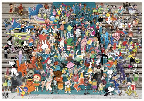 Een collage van de belangrijkste personages uit 'Allo 'Allo!, met hun namen erbij.