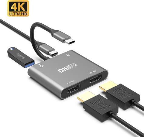 Illustratie van de USB-C naar HDMI adapter aangesloten op een Surface apparaat en een extern scherm.