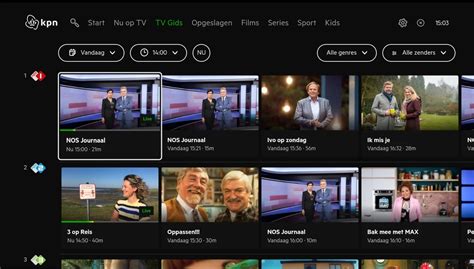 Screenshot van de vernieuwde KPN TV app op een iPhone, met annotaties van verbeterpunten