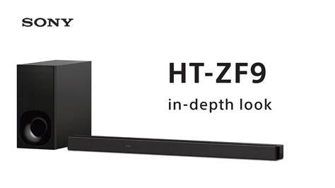Infographic met de afmetingen van de Sony HT-ZF9 soundbar en subwoofer