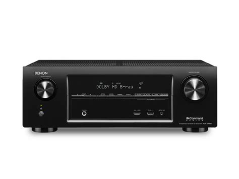 Illustratie van een Denon AVR-X1000 receiver met aangesloten speakers