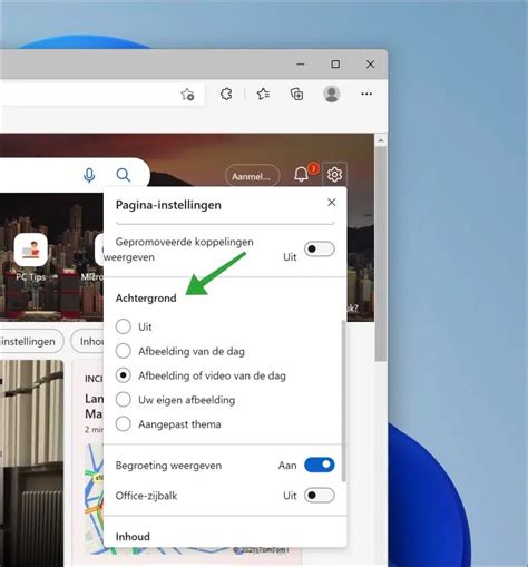 Diagram van de navigatie door het TV-menu om de volumebalkinstelling te wijzigen