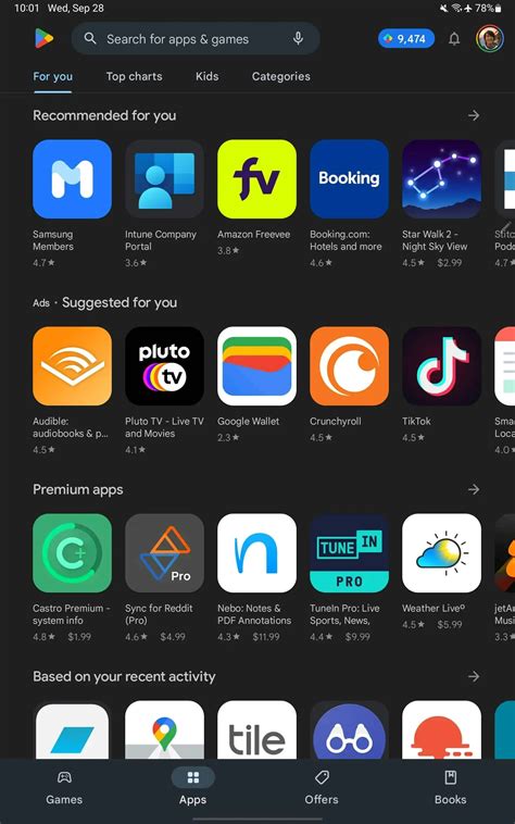 Schermafbeelding van de Google Play Store interface op een Android TV-box, met diverse app-categorieën.