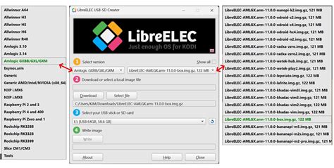 Interface van de LibreELEC USB-SD Creator app
