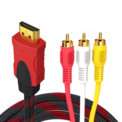 Illustratie van de verschillende aansluitingen van een Tulp (RCA) kabel en een HDMI kabel.