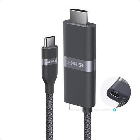 Illustratie van de Anker Nano USB-C naar HDMI kabel met de 140W ingangspoort.