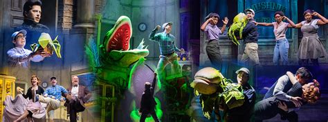 Een klassiek affiche van de musical Little Shop of Horrors met de pratende plant Audrey II op de voorgrond.