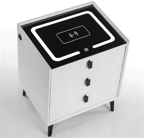 Illustratie van een nachtkastje met een geïntegreerd draadloos oplaadpunt