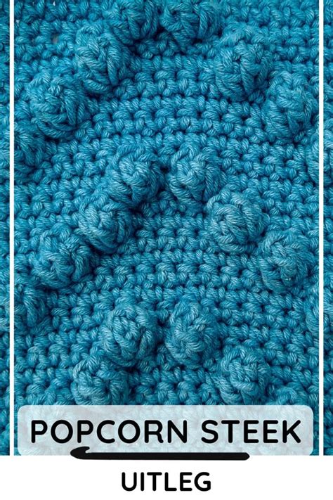 Visuele vergelijking van verschillende haakbobbels: popcornsteek, moessteek, clustersteek