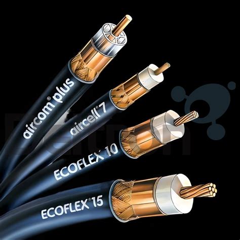 Illustratie van diverse coaxkabels en connectoren