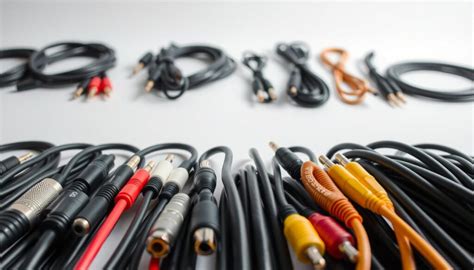 Illustratie van verschillende audiokabels: RCA, optisch en coaxiaal.