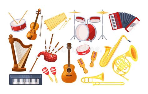 Illustratie van verschillende muziekinstrumenten en noten