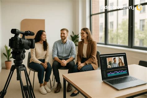 Illustratie van diverse videoformaten: een bedrijfsfilm, testimonial, animatie en vlog