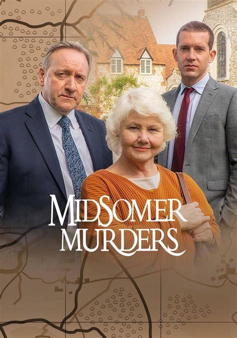 Midsomer Murders logo met een typisch Engels landschap op de achtergrond