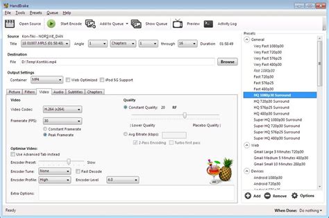 Screenshot van HandBrake interface met instellingen voor MKV conversie en ondertitels