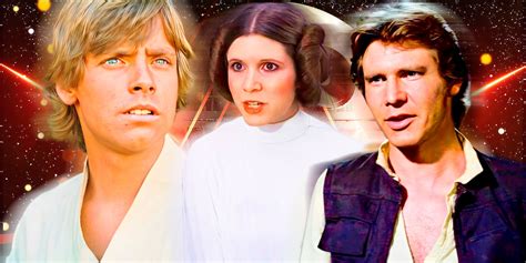Een poster van Star Wars: A New Hope met Luke Skywalker, Prinses Leia, Han Solo, Chewbacca, C-3PO en R2-D2.