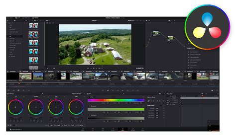 Screenshot van DaVinci Resolve met de color grading interface.