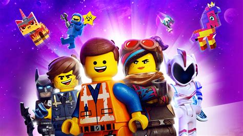 Poster voor The Lego Movie 2, met kleurrijke Lego-personages in een dynamische setting.