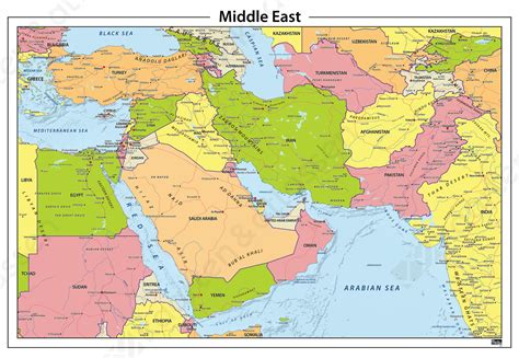 Illustratie van een kaart van het Midden-Oosten met de grenzen van Israël en omringende landen.