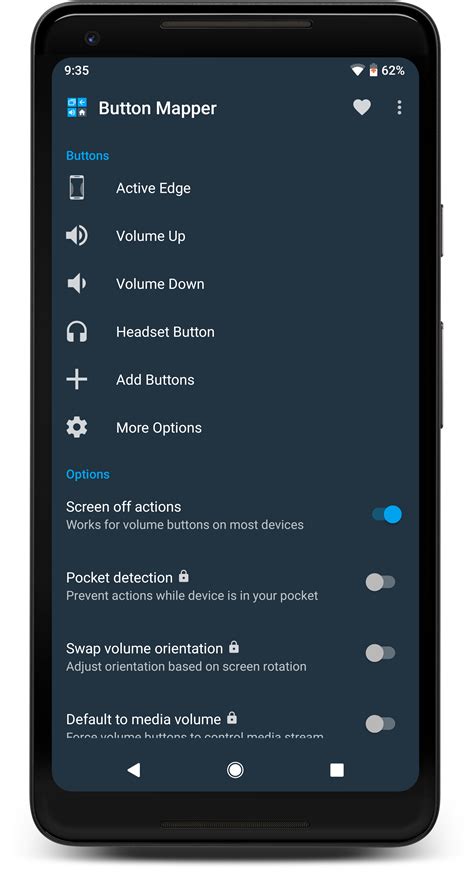 Screenshot van de Button Mapper app met opties voor knopaanpassingen