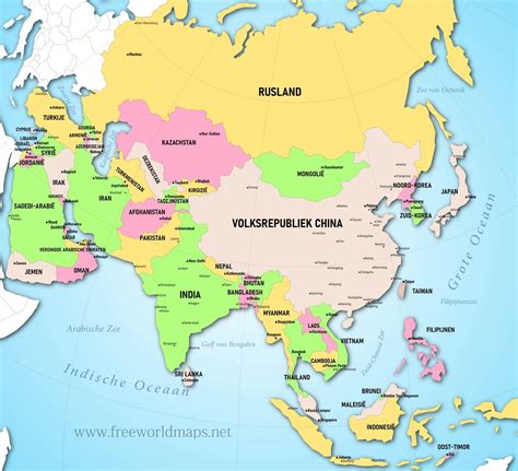 Kaart van Azië met nadruk op verschillende landschappen