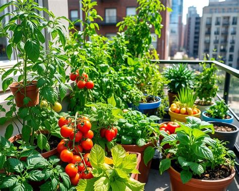 Illustratie van een stadstuin met bloemen en groenten