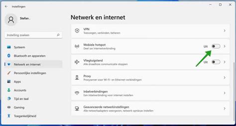 Schermafbeelding van de mobiele hotspot-instellingen in Windows 11
